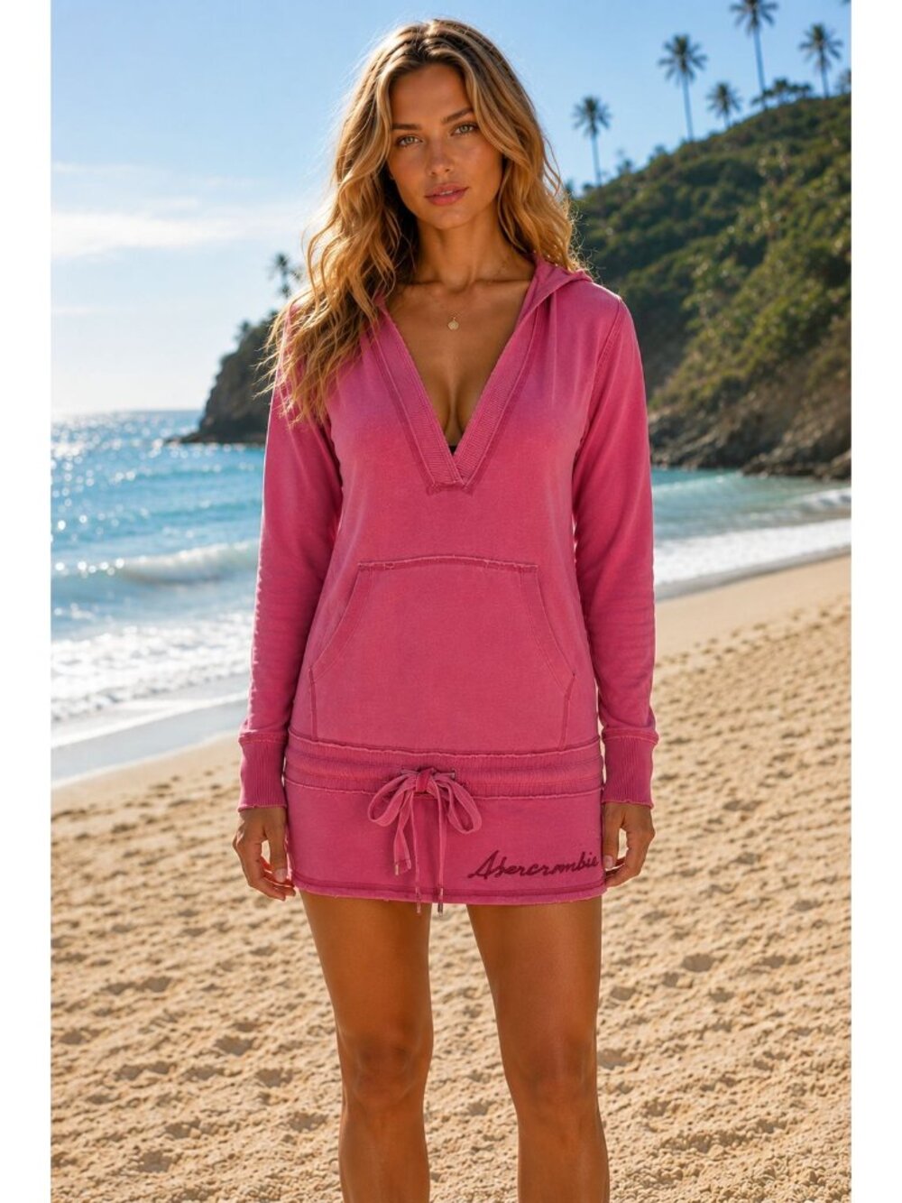 Vintage  Pink Moose Y2K Abercrombie & Fitch Long Line Hoodie S Beachy Preppy 90s